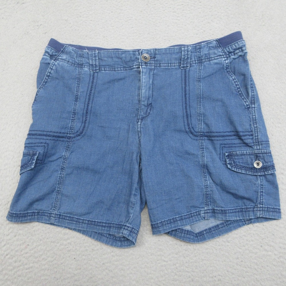 Style & Co Chambray Cargo Shorts Womens 14 Blue Stretch Utility Casual Outdoor‎